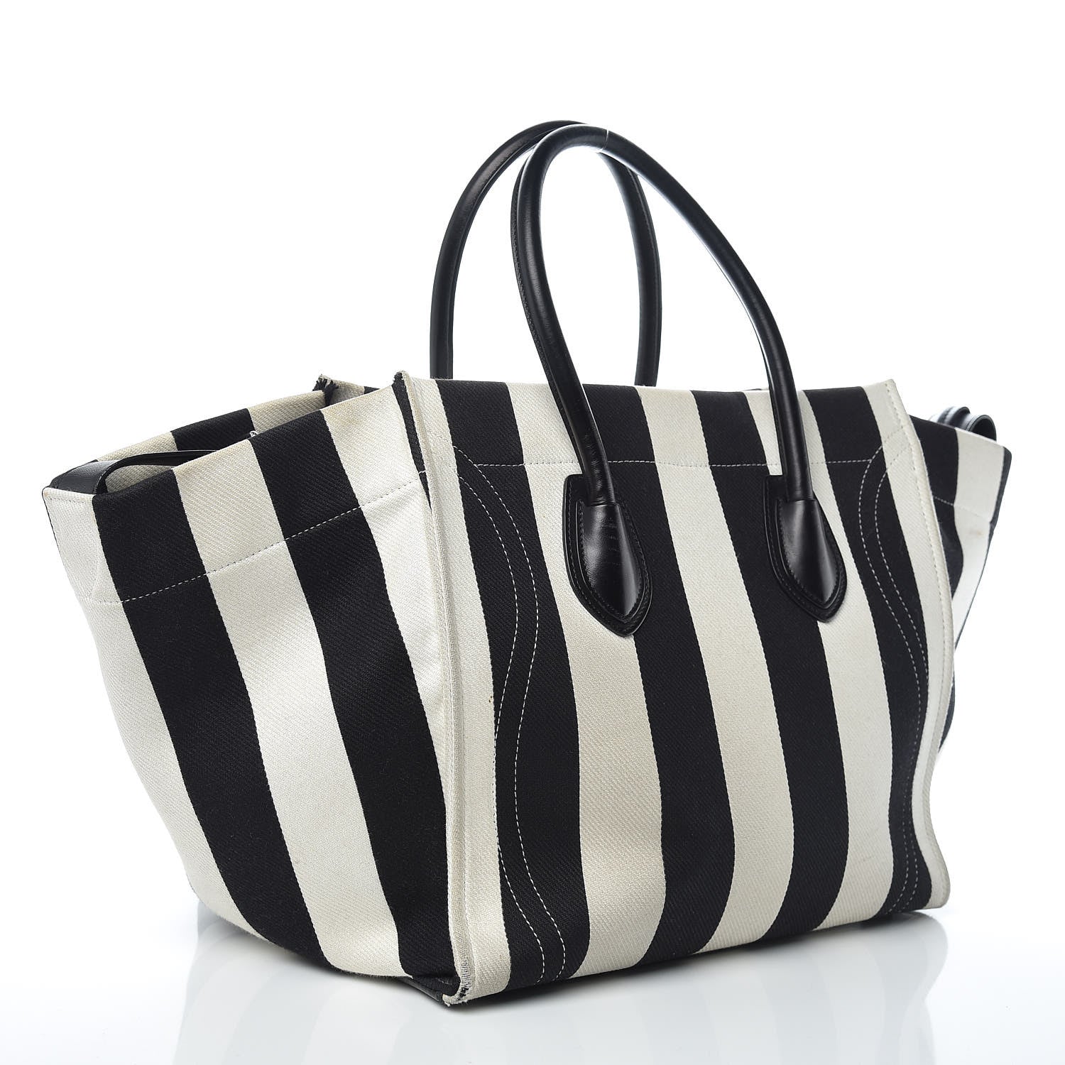 Celine Cotton Canvas Striped Medium Phantom Luggage White Black 3 of 12