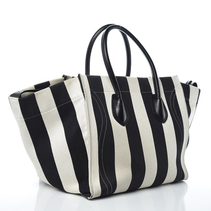 Celine Cotton Canvas Striped Medium Phantom Luggage White Black 3 of 12