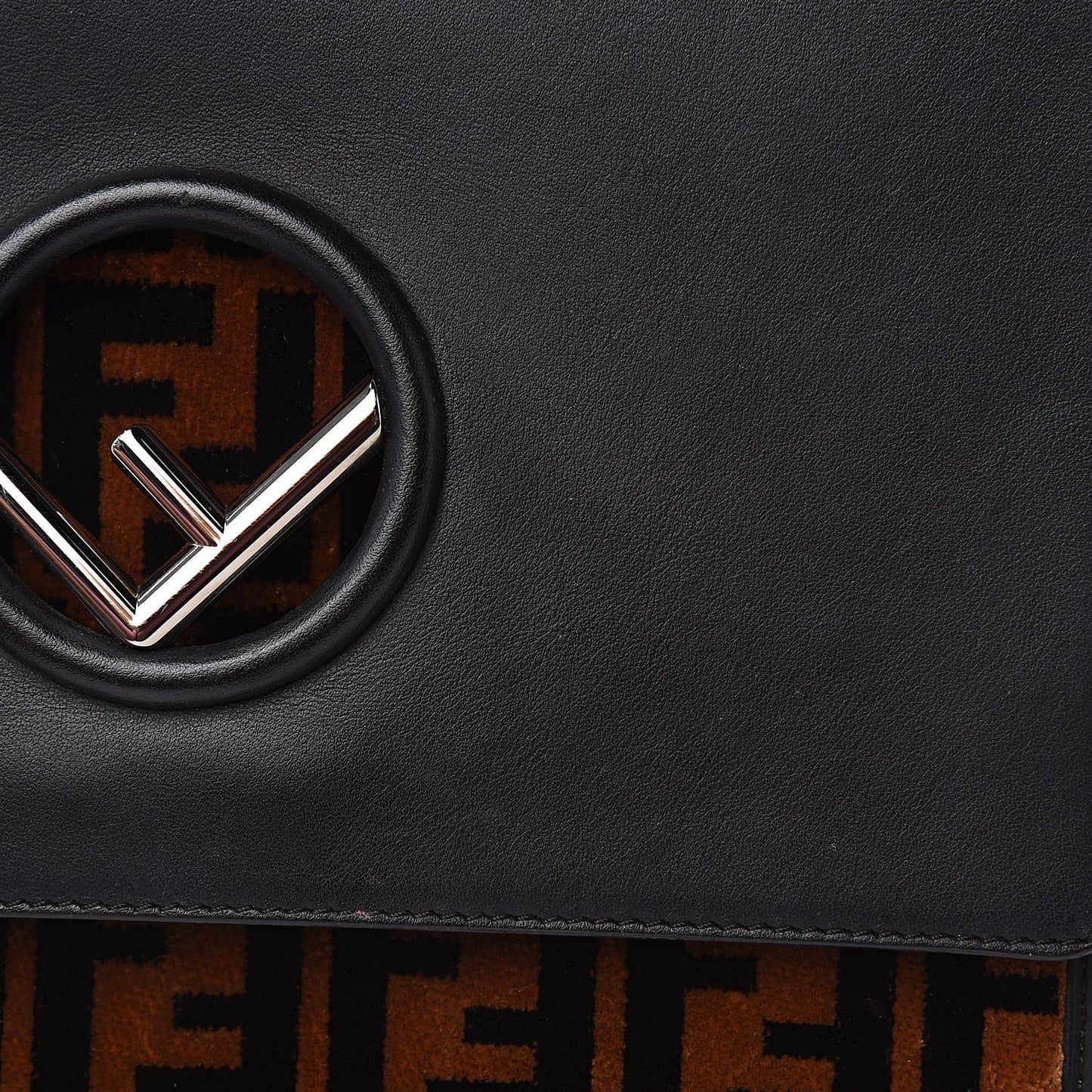 Vitello Century Velvet F is Fendi FF Kan I Shoulder Bag Black Tobacco
