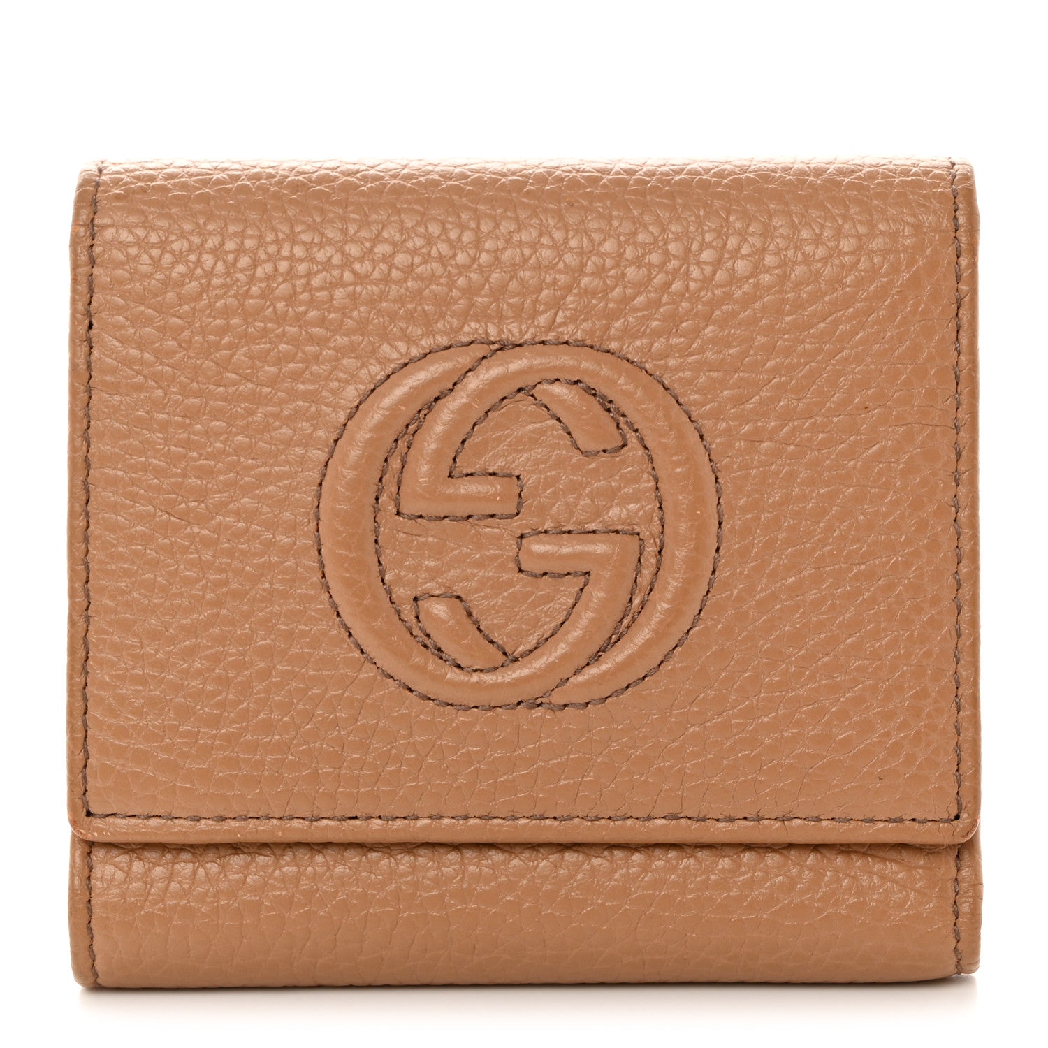 Gucci Pebbled Calfskin Soho Compact Flap Wallet Camelia 1 of 9