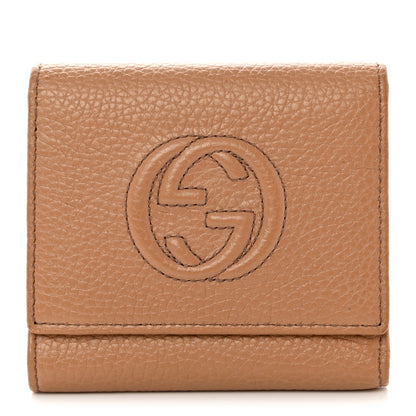 Gucci Pebbled Calfskin Soho Compact Flap Wallet Camelia 1 of 9