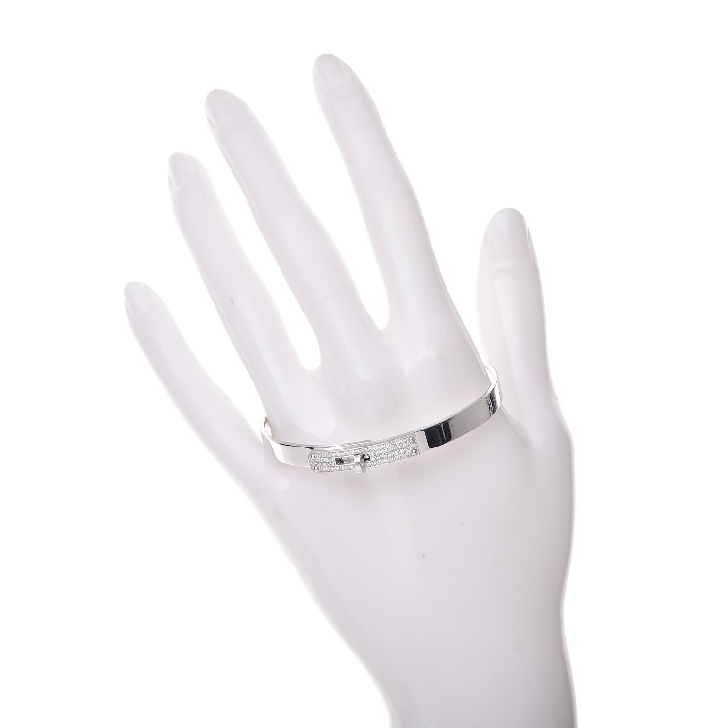 Hermes 18K White Gold Diamond PM Kelly Pave Bracelet SH 2 of 4