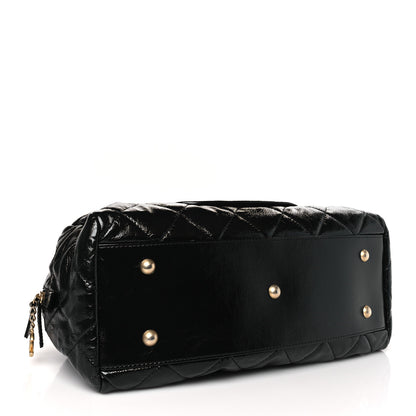 Chanel Shiny Aged Calfskin Quilted Medium Bowler Bag Black 4 of 10