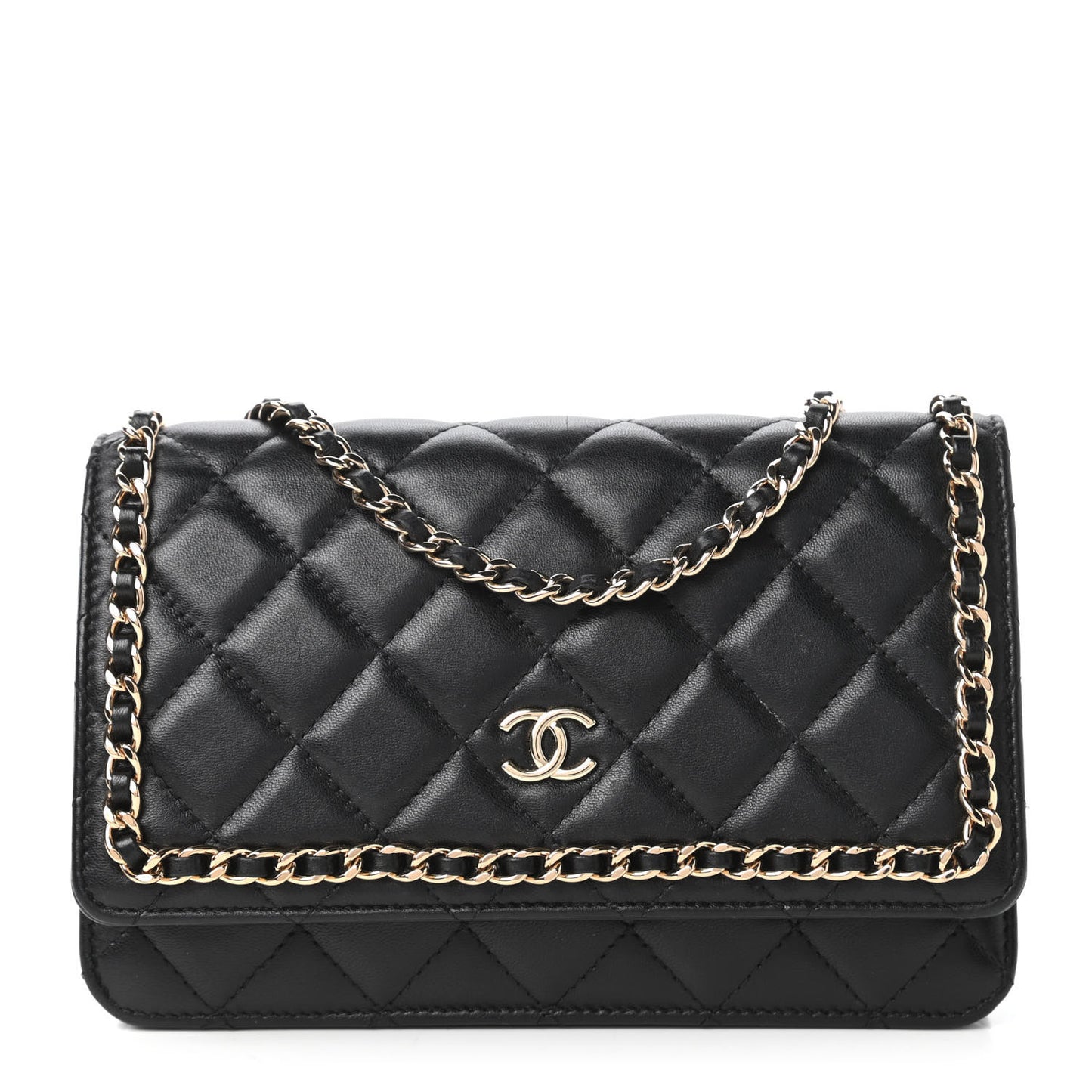 Lambskin Quilted Chain Around Wallet On Chain WOC Black