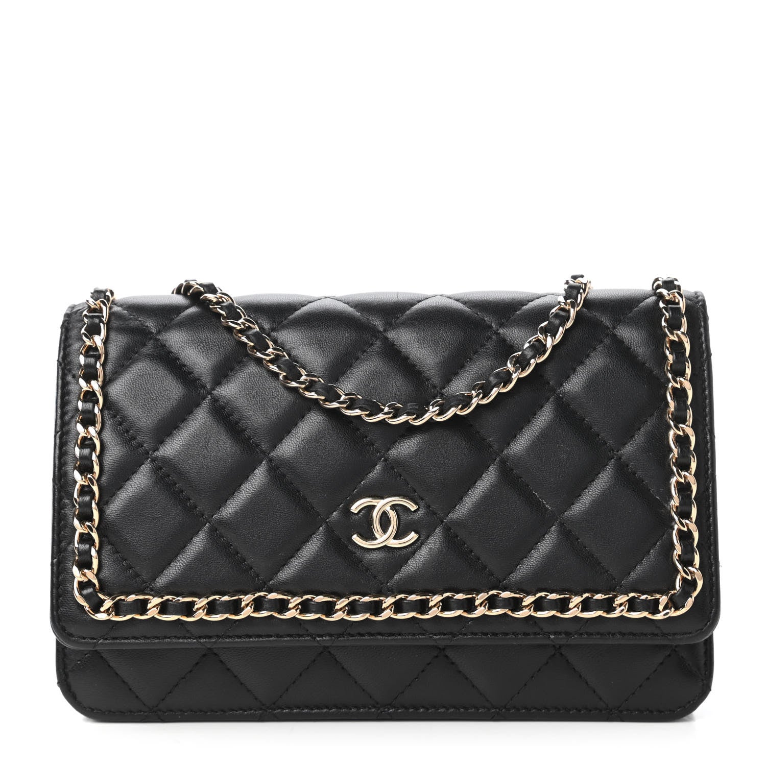 Chanel Lambskin Quilted Chain Around Wallet On Chain WOC Black 1 of 12