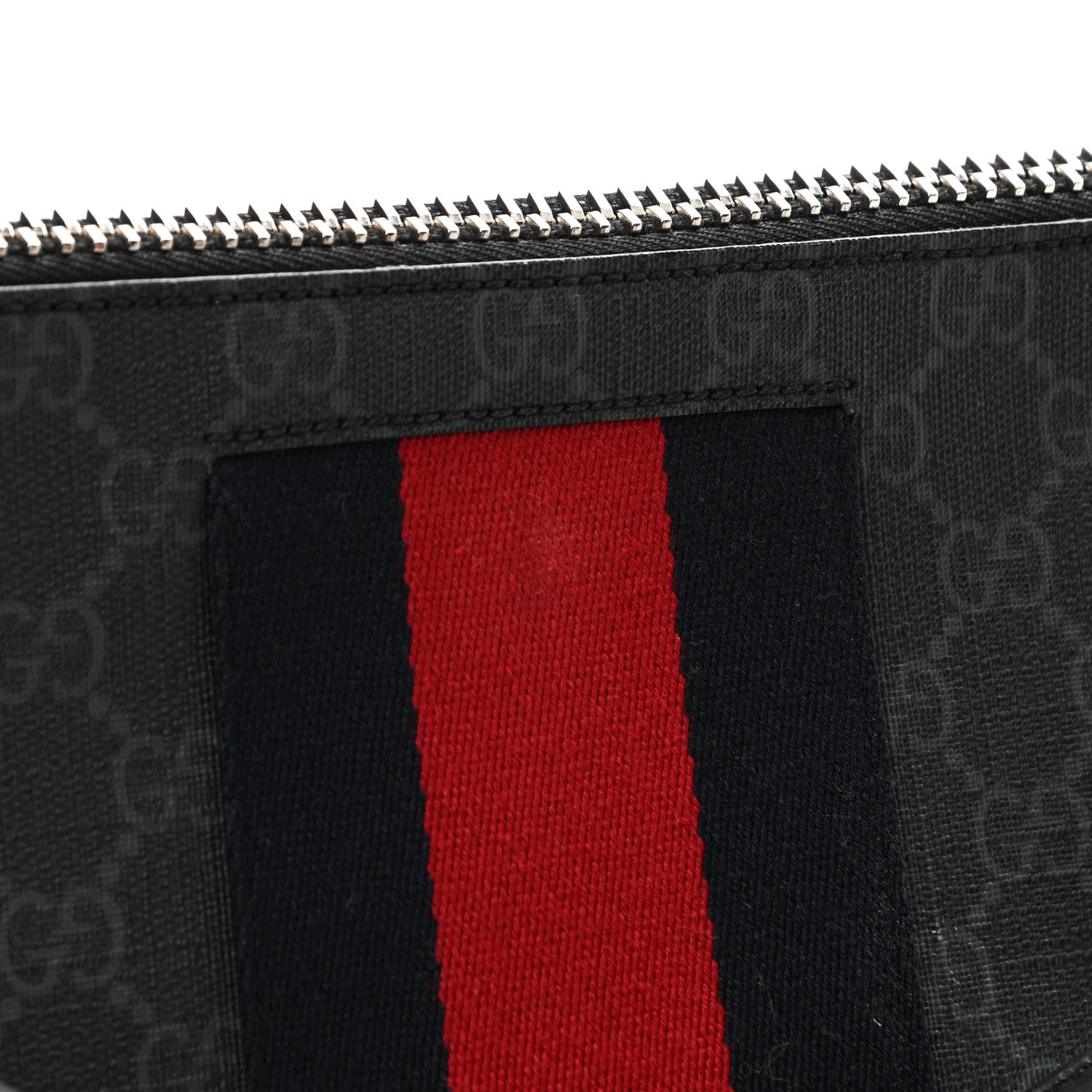 Gucci Soft GG Supreme Monogram Appia Calfskin Web East West Messenger Bag Black Grey 11 of 11