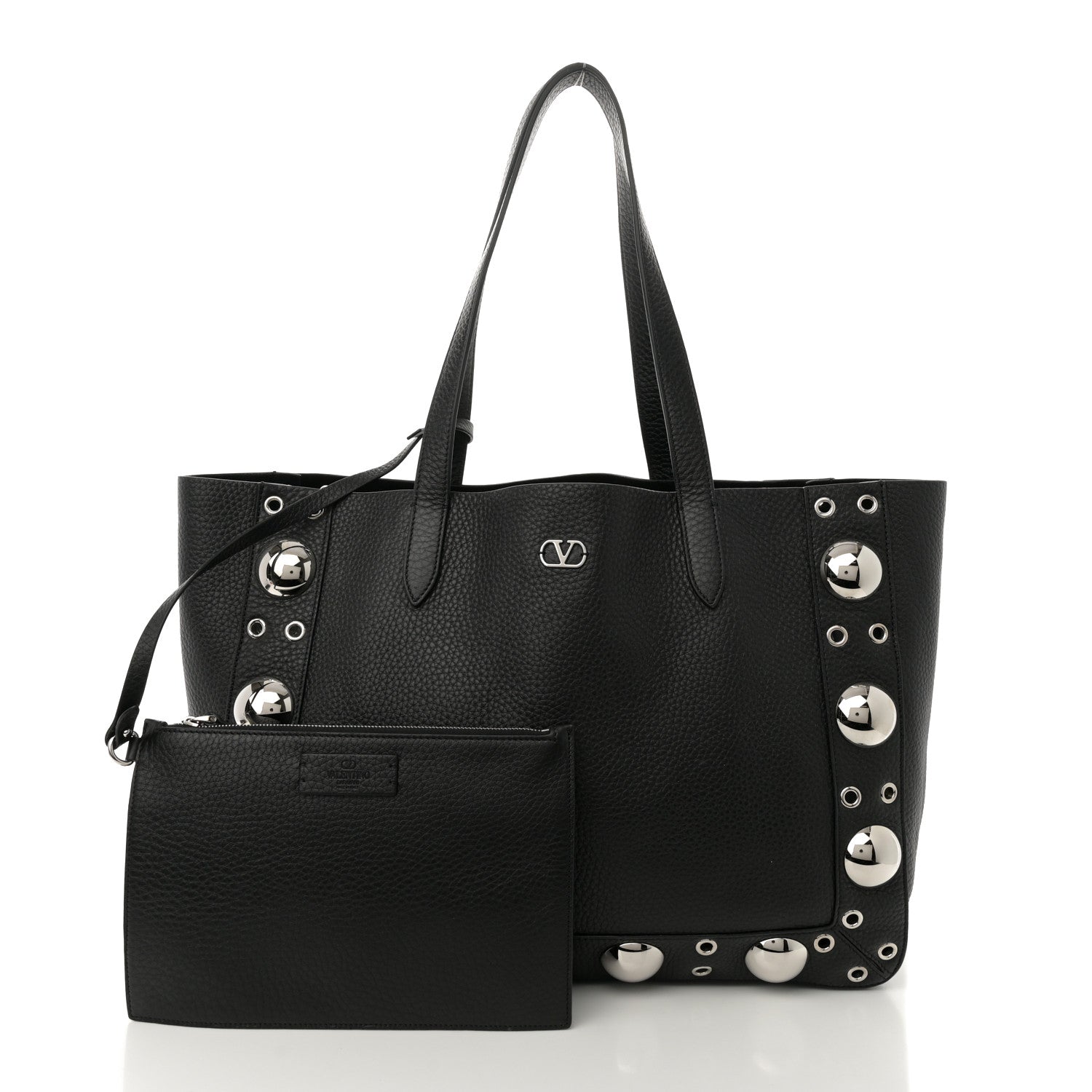 Valentino Garavani Grainy Calfskin Studded Medium Nellcote Shopping Tote Black 3 of 11