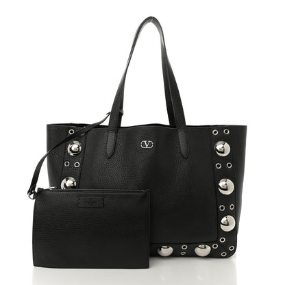 Valentino Garavani Grainy Calfskin Studded Medium Nellcote Shopping Tote Black 3 of 11