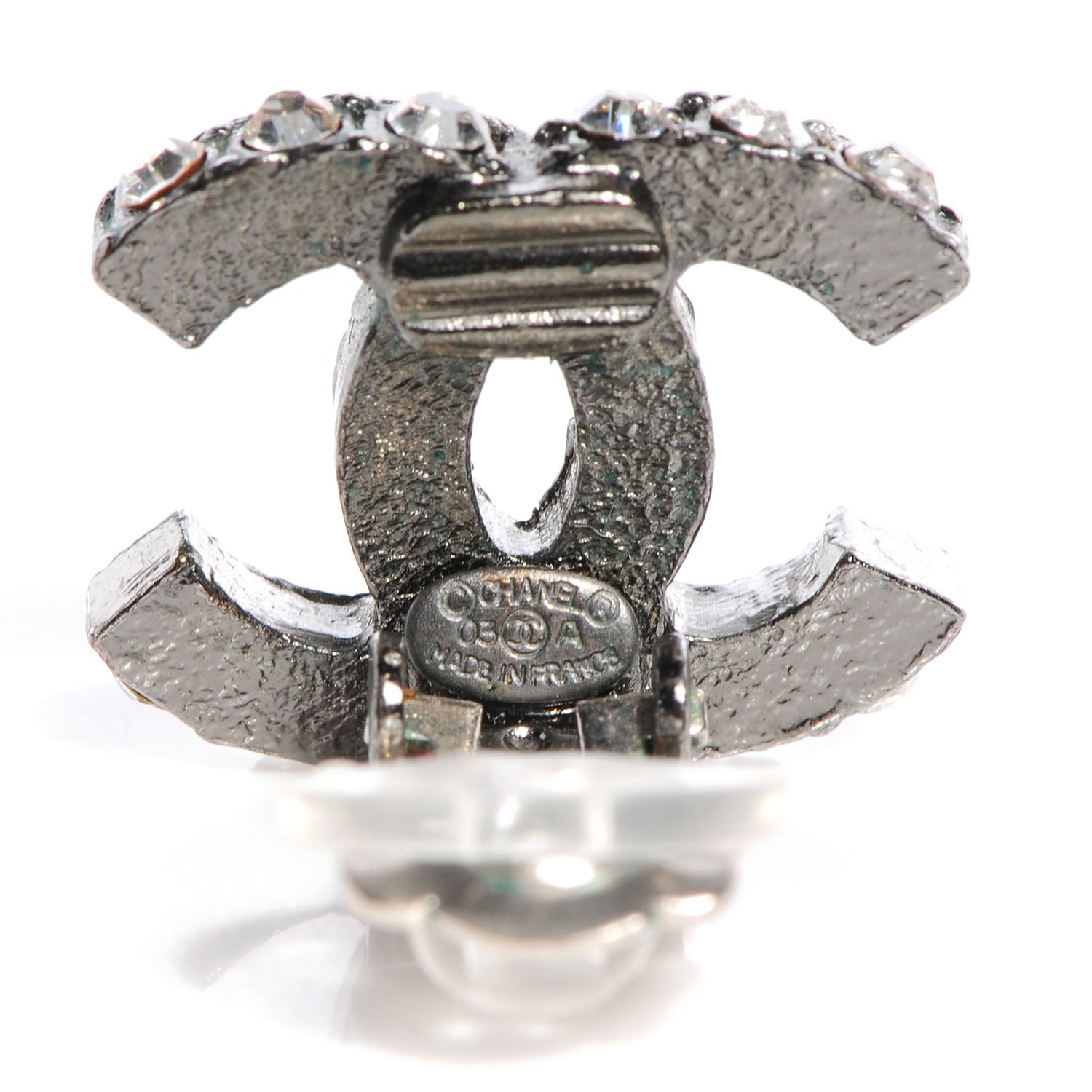 Chanel Crystal CC Clip On Earrings Dark Silver 4 of 5