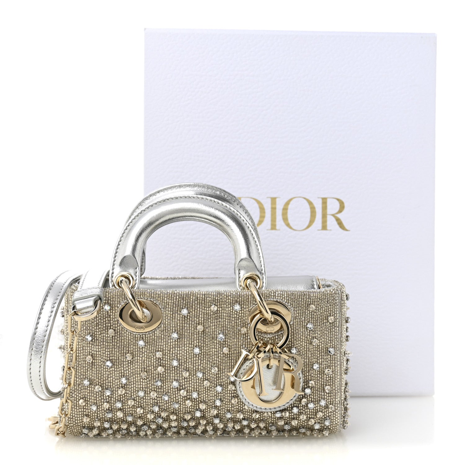 Christian Dior Metallic Lambskin Crystal Beaded Embroidered Micro