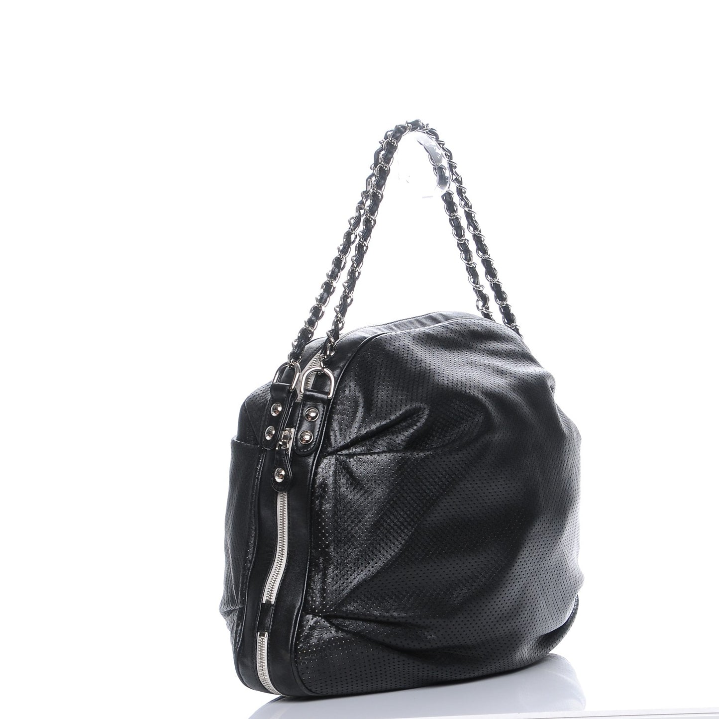 Lambskin Perforated Baseball Spirit Ligne Bag Black