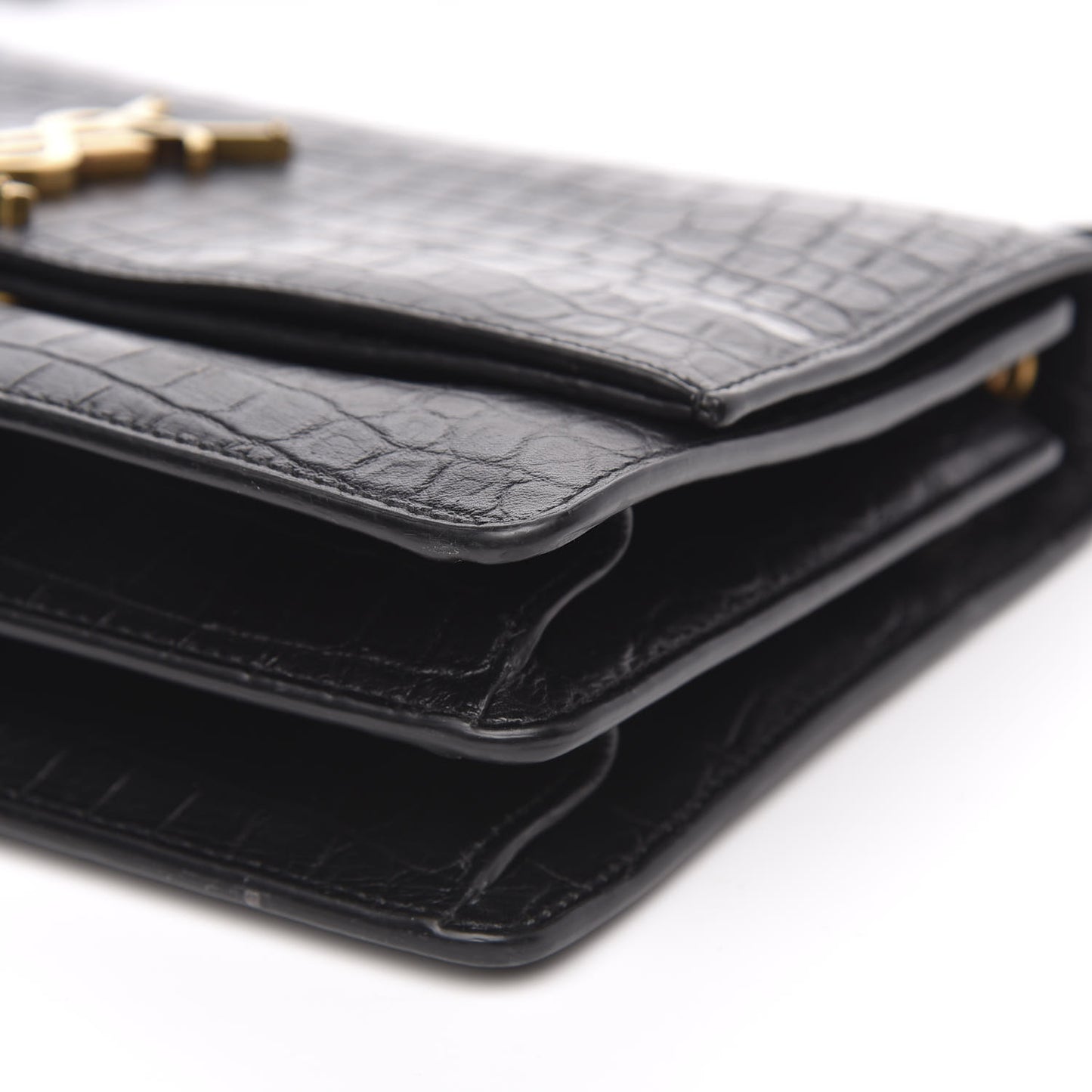 Calfskin Crocodile Embossed Monogram Medium Sunset Black