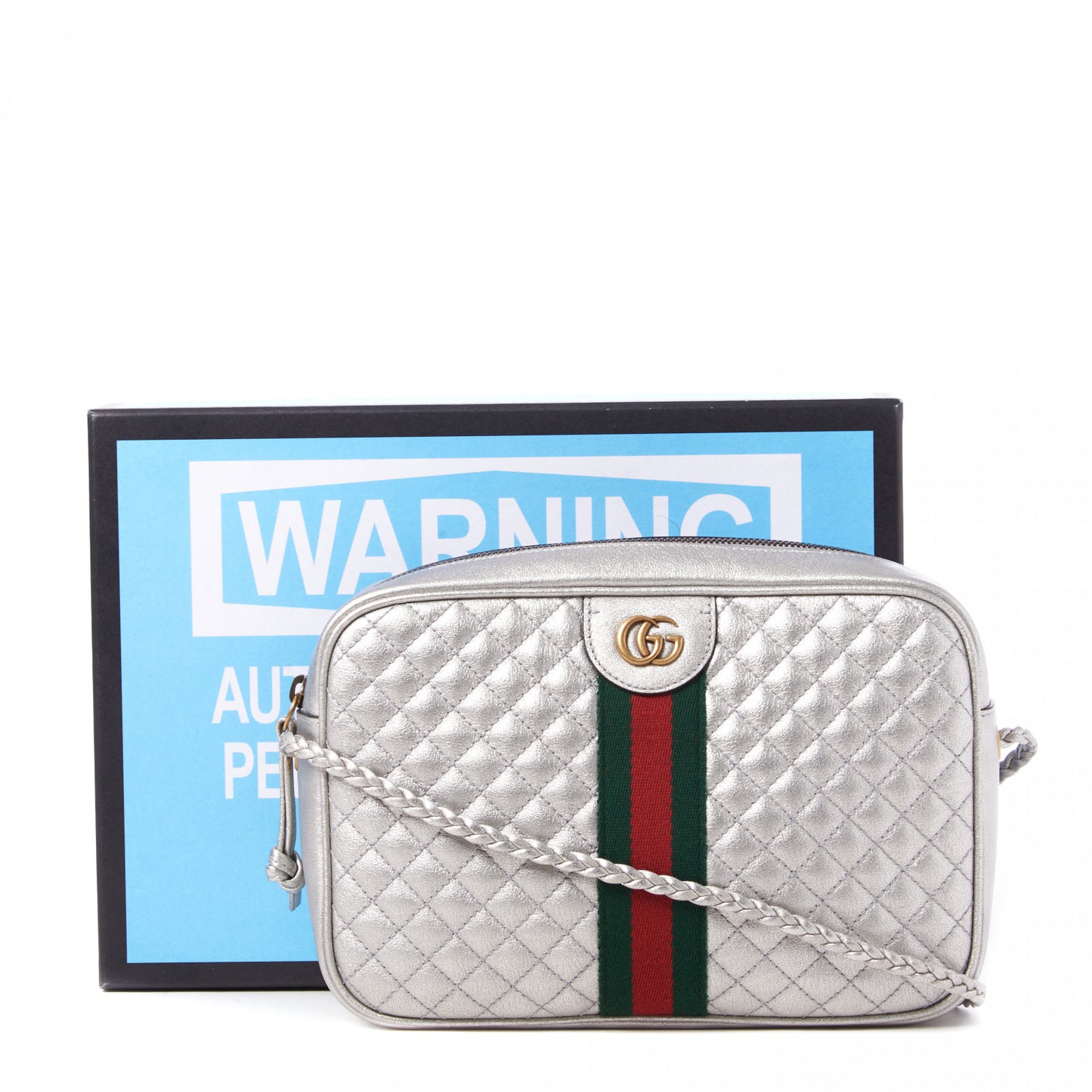 Laminated Nappa Web Trapuntata Small GG Shoulder Bag Argento
