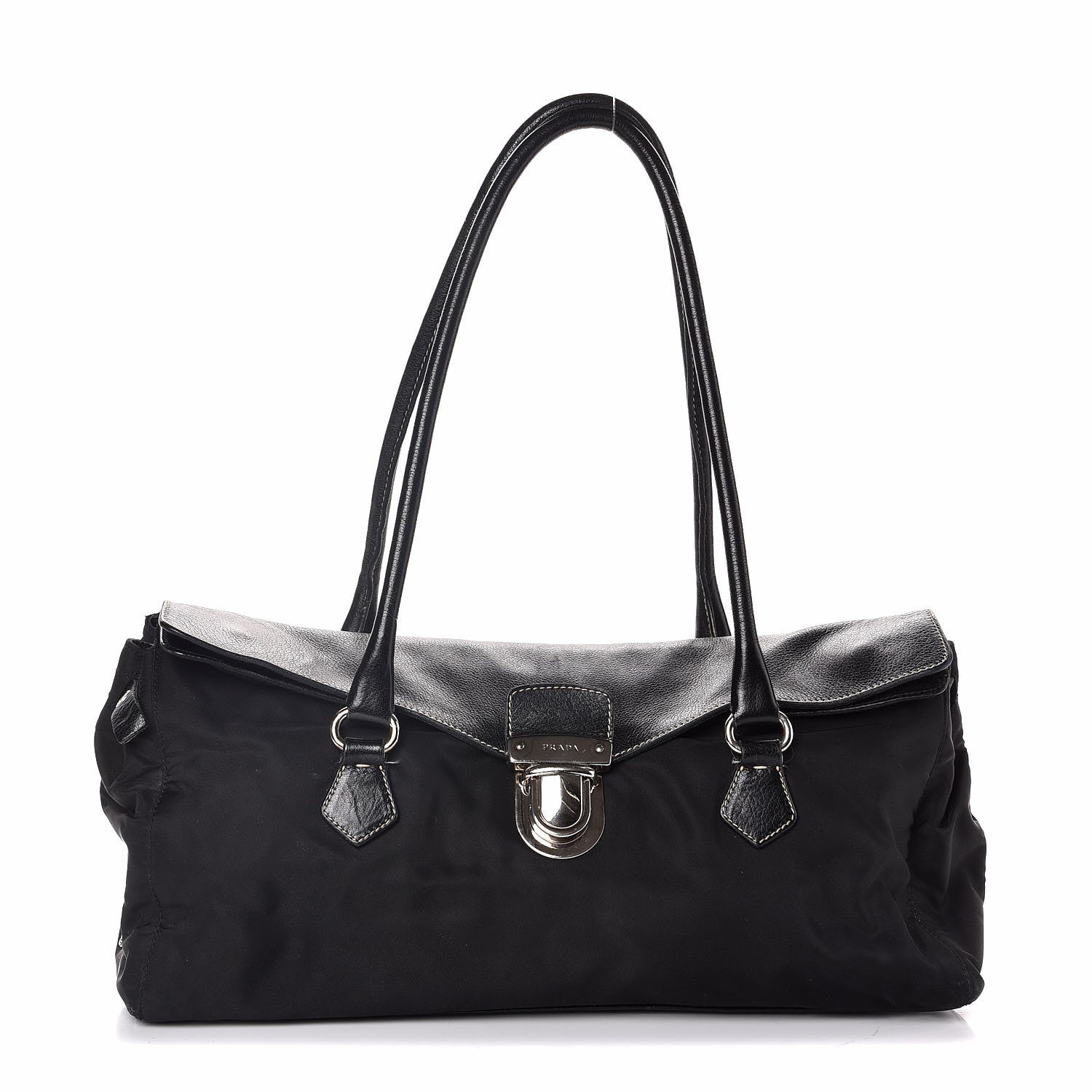 Prada Buffalo Tessuto Foldover Pushlock Satchel Black 1 of 6