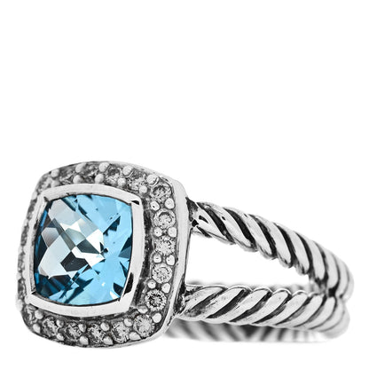 David Yurman Sterling Silver Diamond Blue Topaz 7mm Petite Albion Ring 52 6 3 of 5