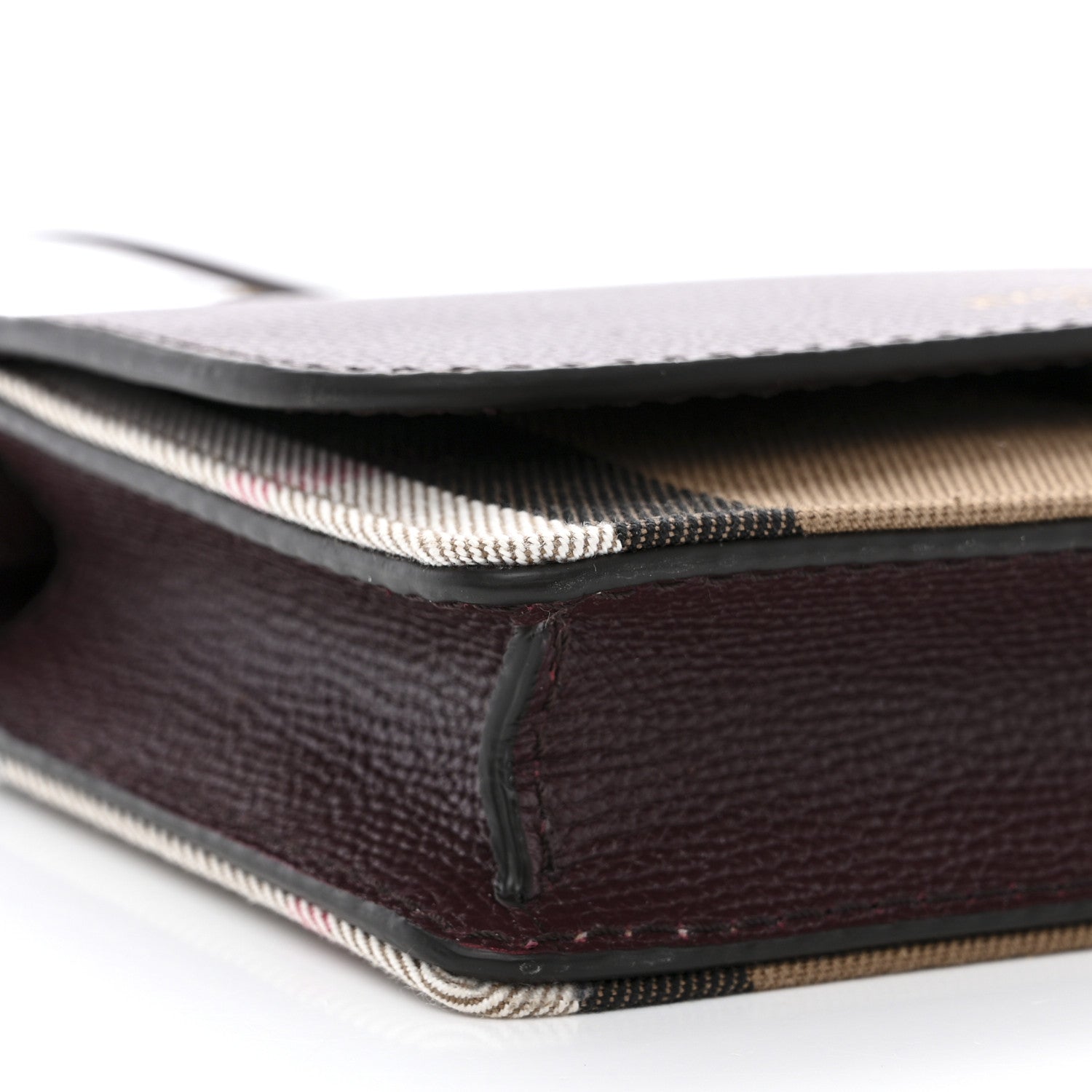 Burberry Grained Calfskin House Check Tartan Mix Hampshire Wallet On Chain Burgundy 8 of 9