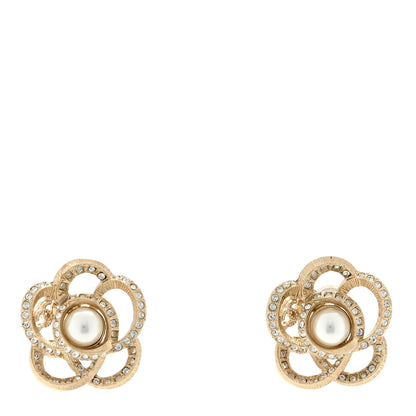 Chanel Crystal Pearl Camellia Earrings Gold 1 of 4