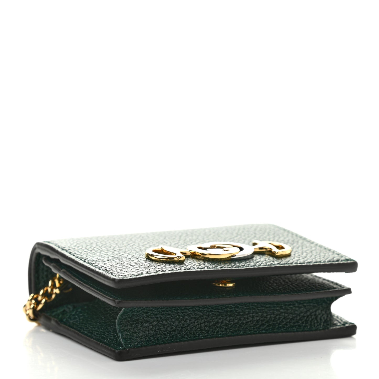 Grainy Calfskin Zumi Chain Card Case Wallet Vintage Green