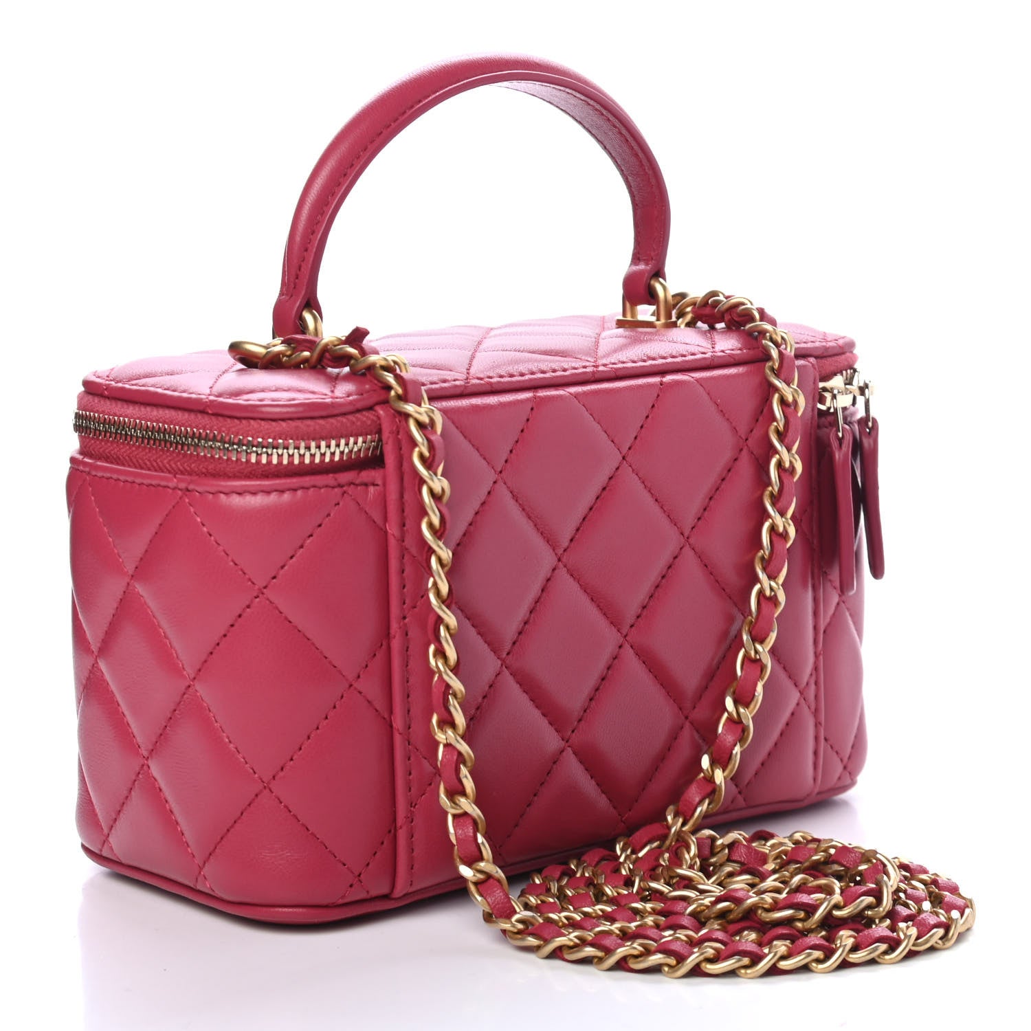 Chanel Lambskin Quilted Small Top Handle Vanity Case With Chain Dark Pink 2 of 4