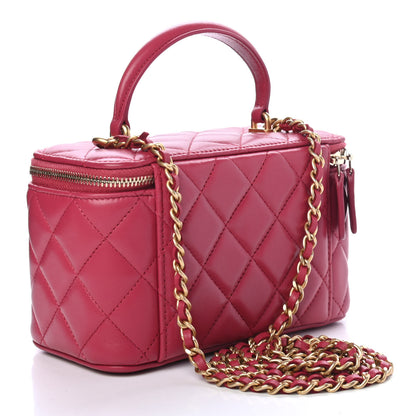 Chanel Lambskin Quilted Small Top Handle Vanity Case With Chain Dark Pink 2 of 4