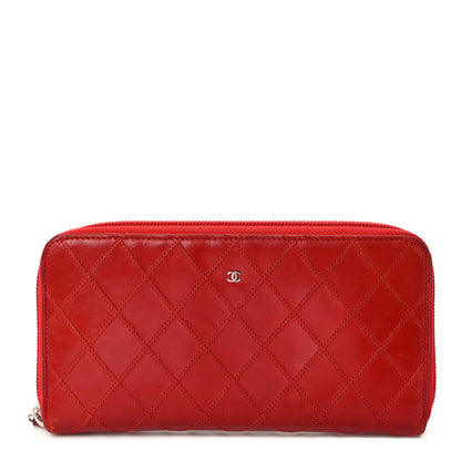 Chanel Calfskin Diamond Stitch Zip Around Wallet Red 1 of 9
