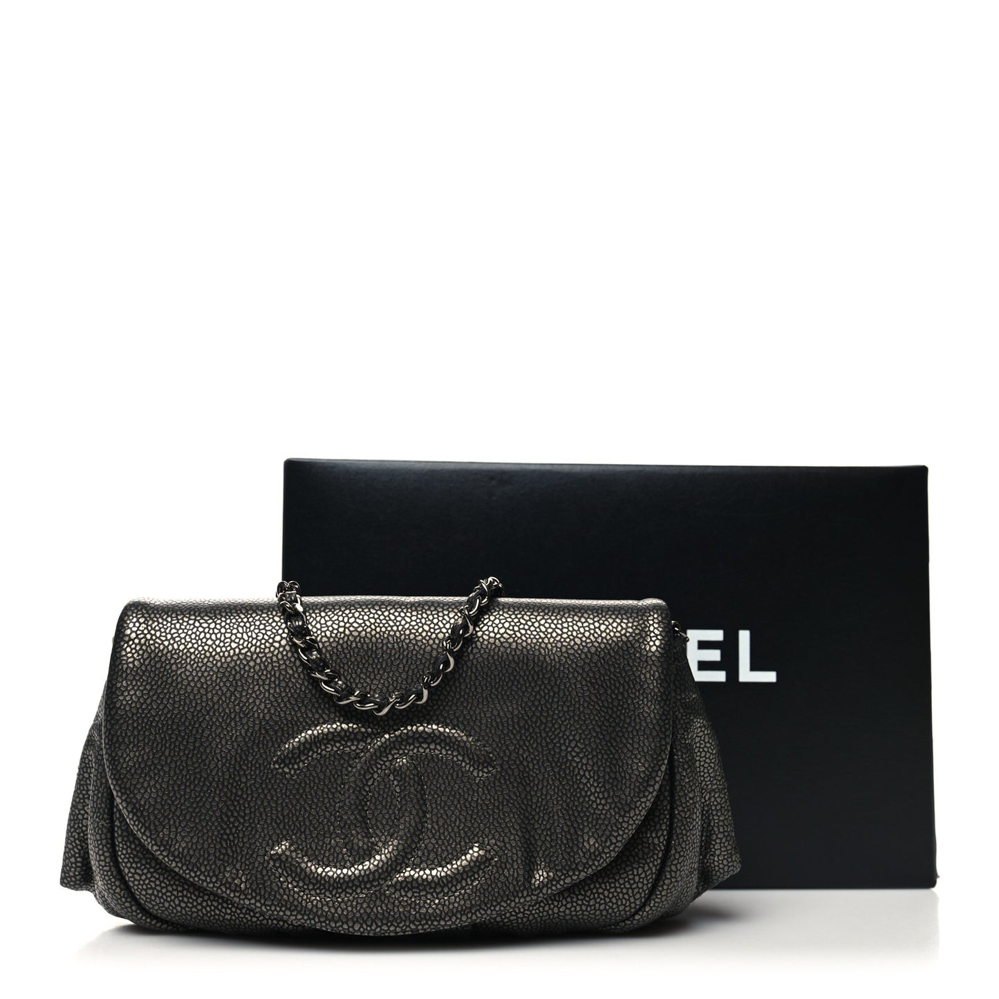 Metallic Caviar Half Moon Wallet On Chain WOC Bronze