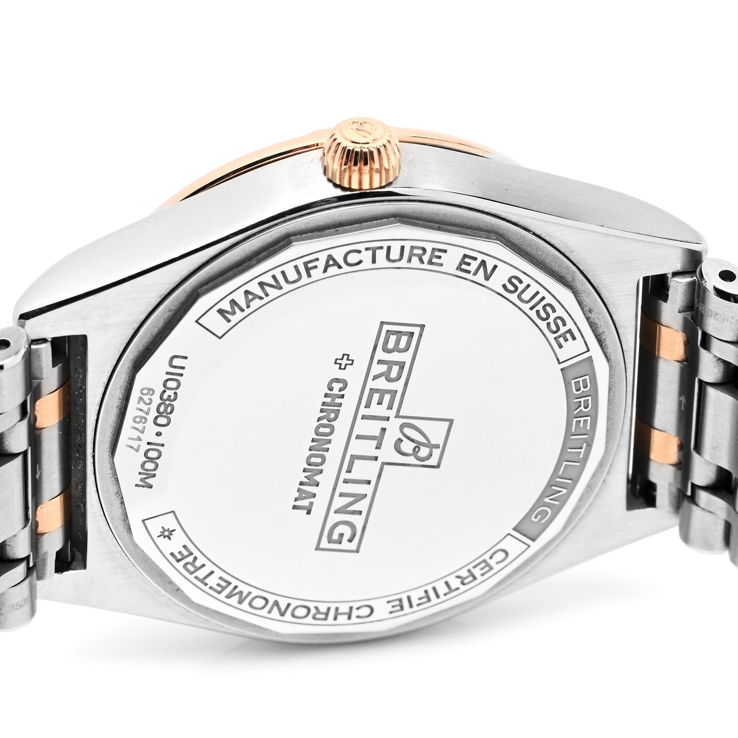 Stainless Steel 18K Rose Gold Diamond Bezel 36mm Chronomat Automatic Watch Salmon U10380