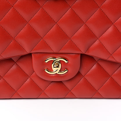 Chanel Lambskin Quilted Jumbo Double Flap Red 9 of 10