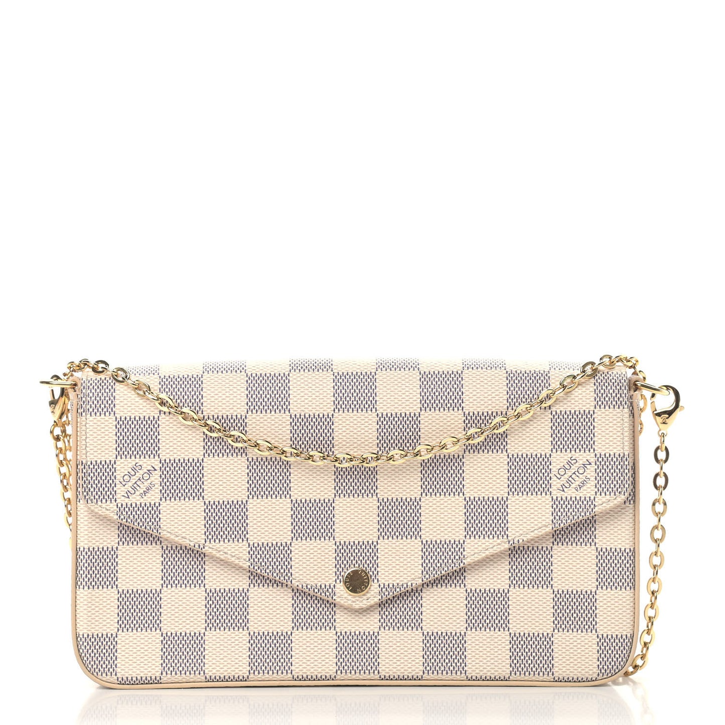 Damier Azur Pochette Felicie Chain Wallet Rose Ballerine