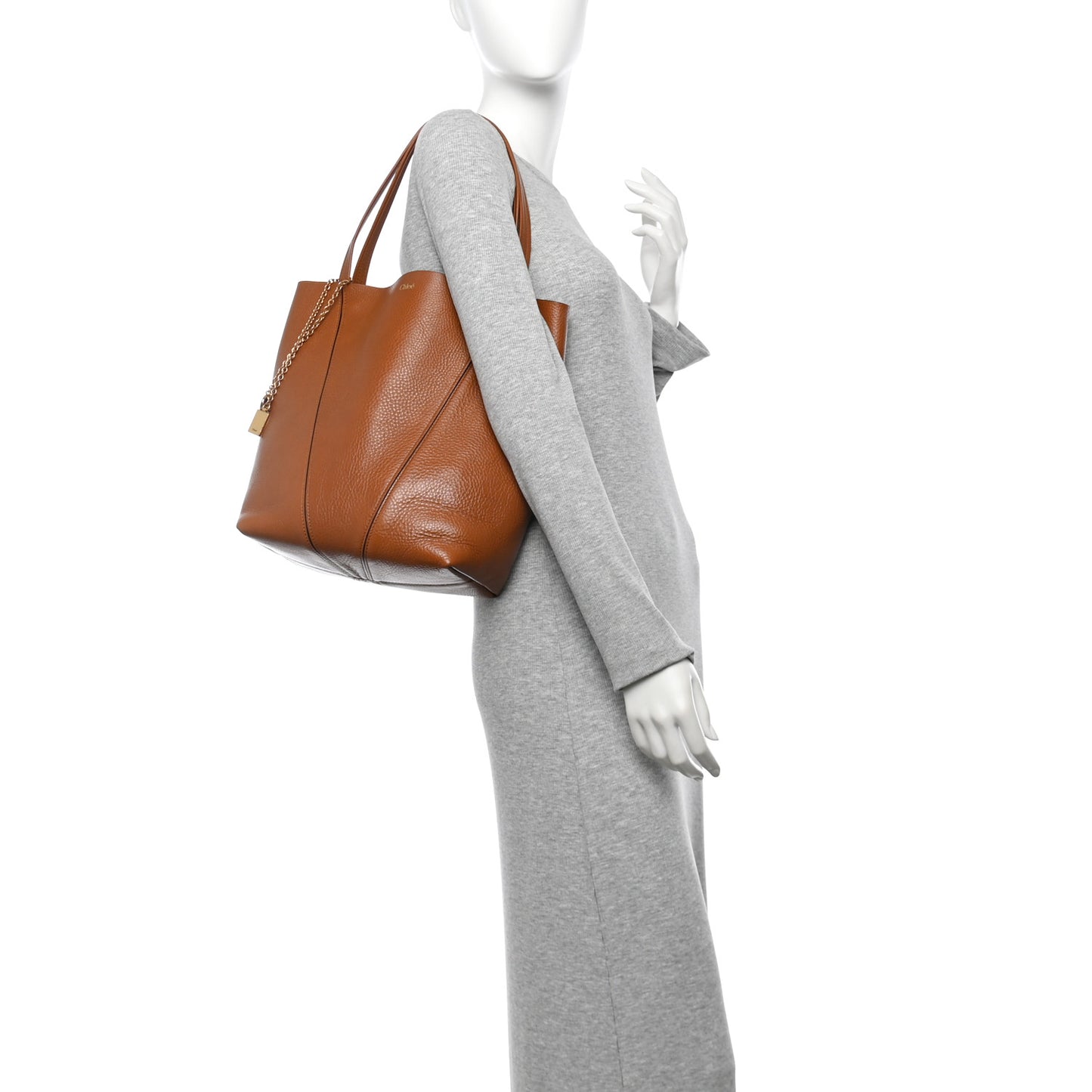 Grained Calfskin Medium Spin Tote Clay Brown
