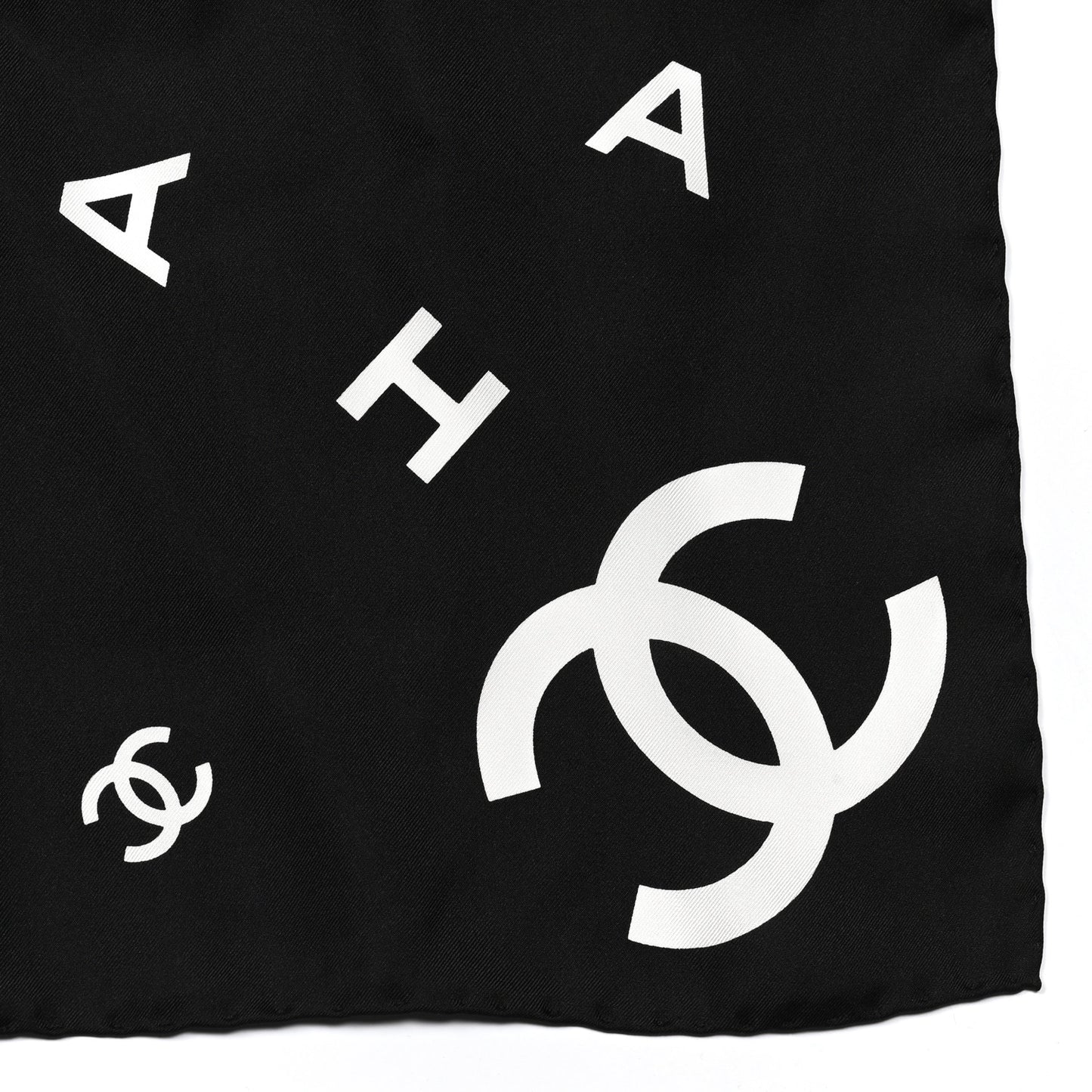 Silk CC Logo Scarf White Black White