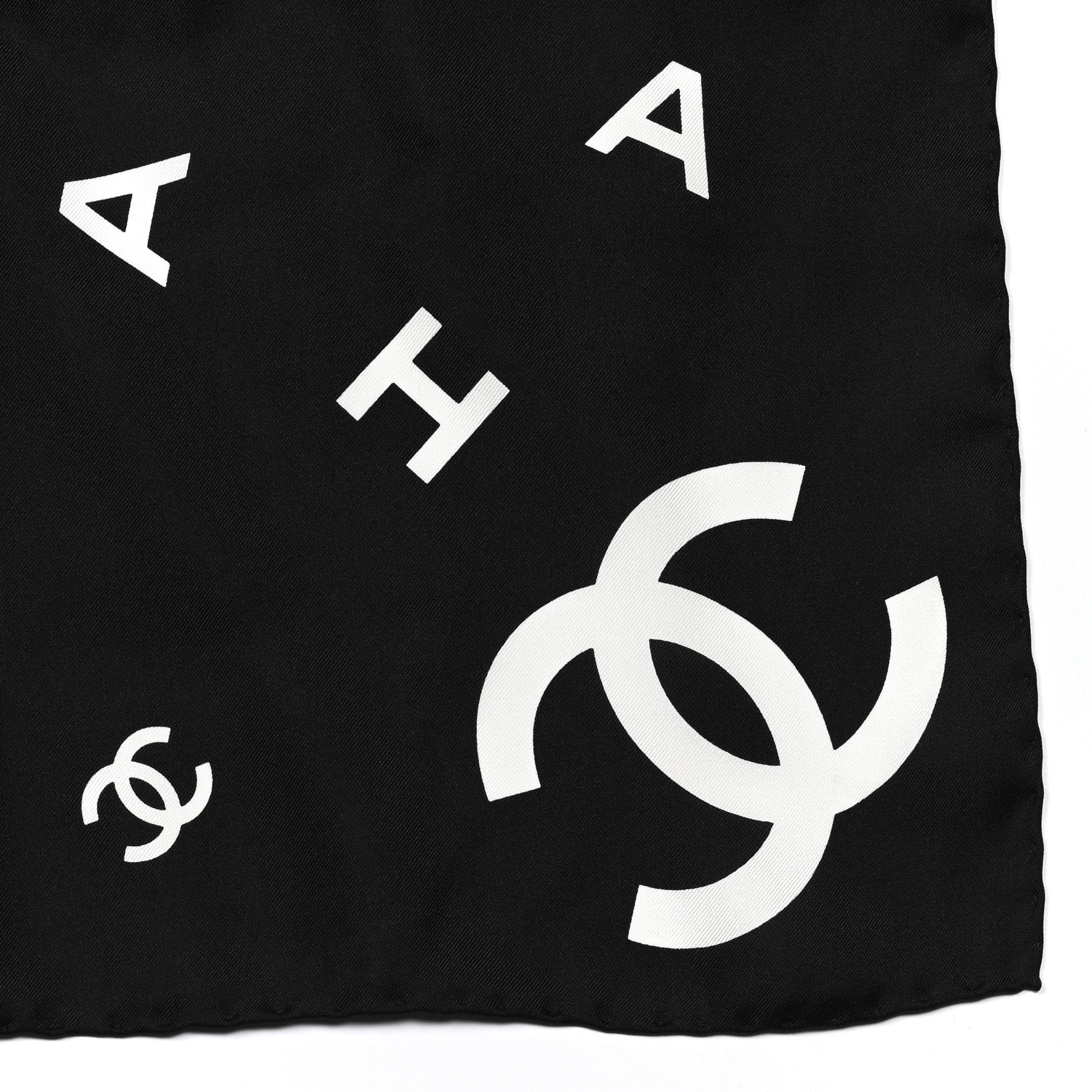 Chanel Silk CC Logo Scarf White Black White 2 of 3