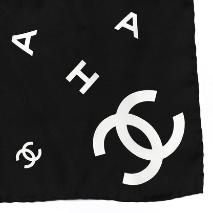 Chanel Silk CC Logo Scarf White Black White 2 of 3