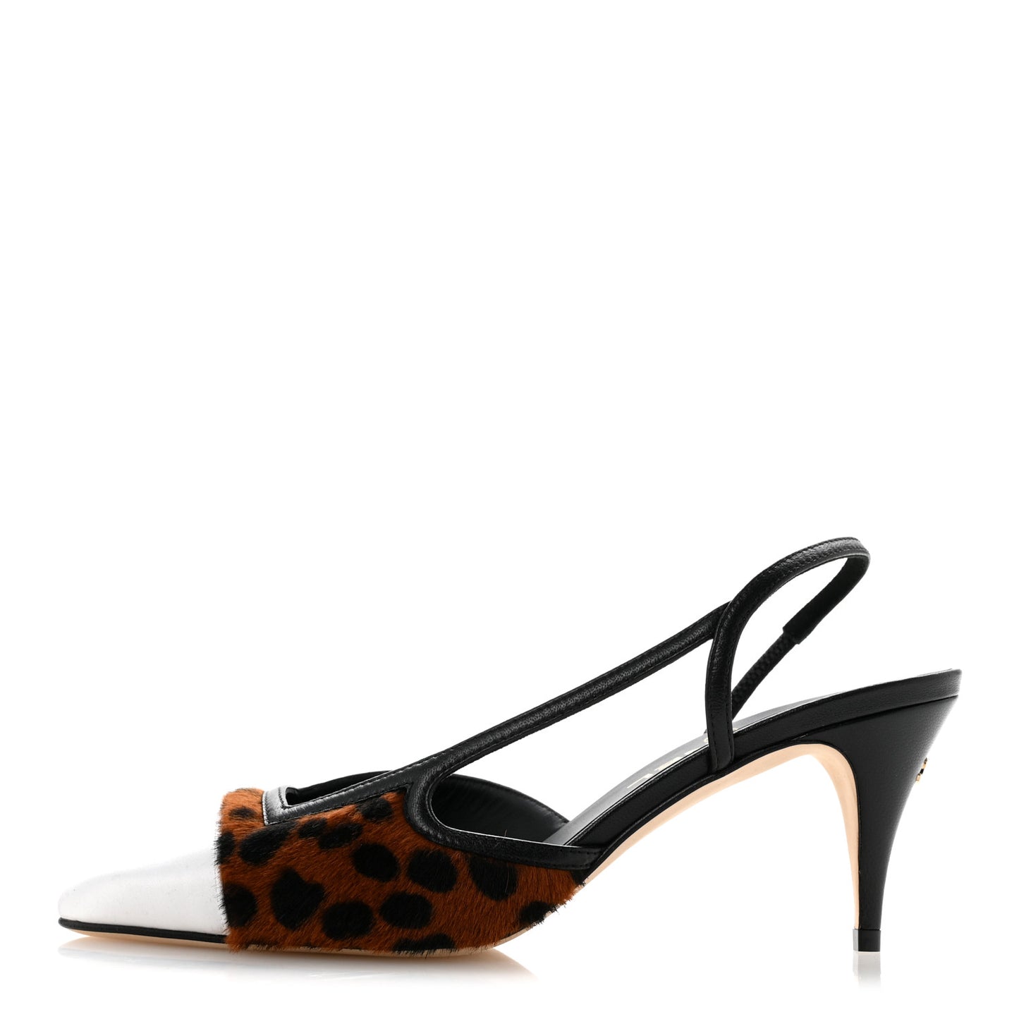 Pony Hair Lambskin Cap Toe CC Slingback Pumps 37 White Brown Black