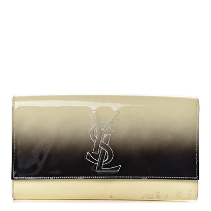 Saint Laurent Patent Calfskin Ombre Monogram Large Belle De Jour Clutch Ivory Black 1 of 12