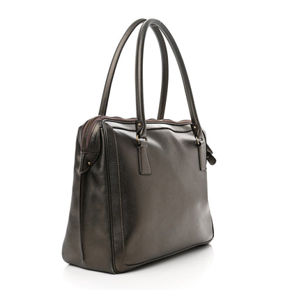 Salvatore Ferragamo Hammered Calfskin Gancini Briefcase Grey 3 of 14