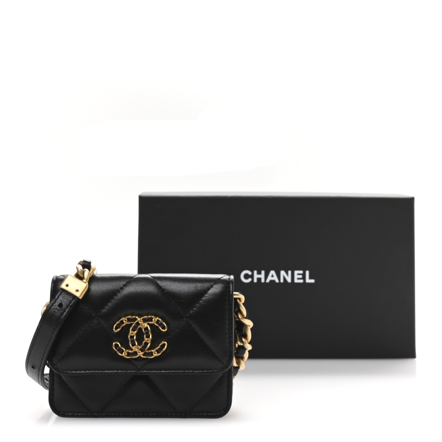 Lambskin Quilted Chanel 19 Flap Belt Bag Black