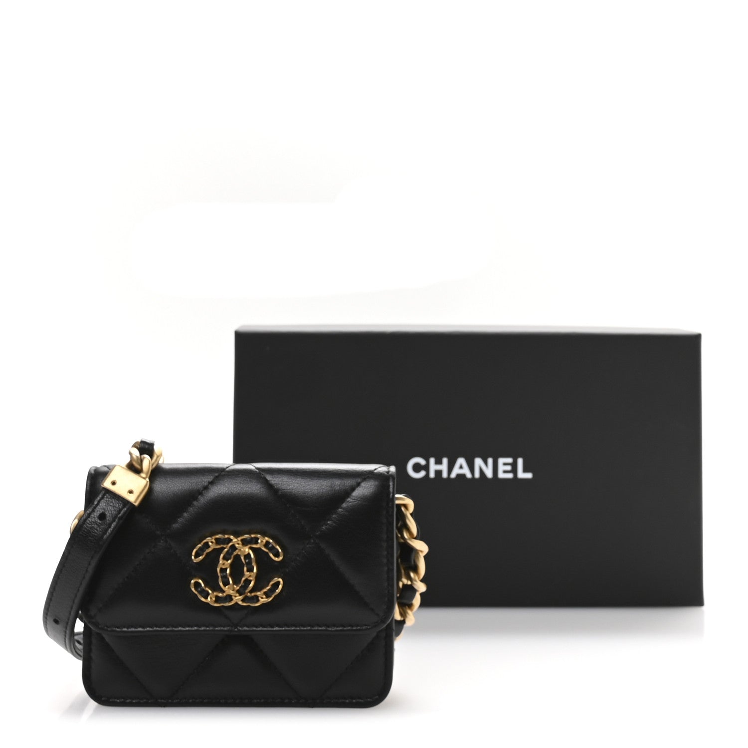 Chanel Lambskin Quilted Chanel 19 Flap Belt Bag Black 12 of 12