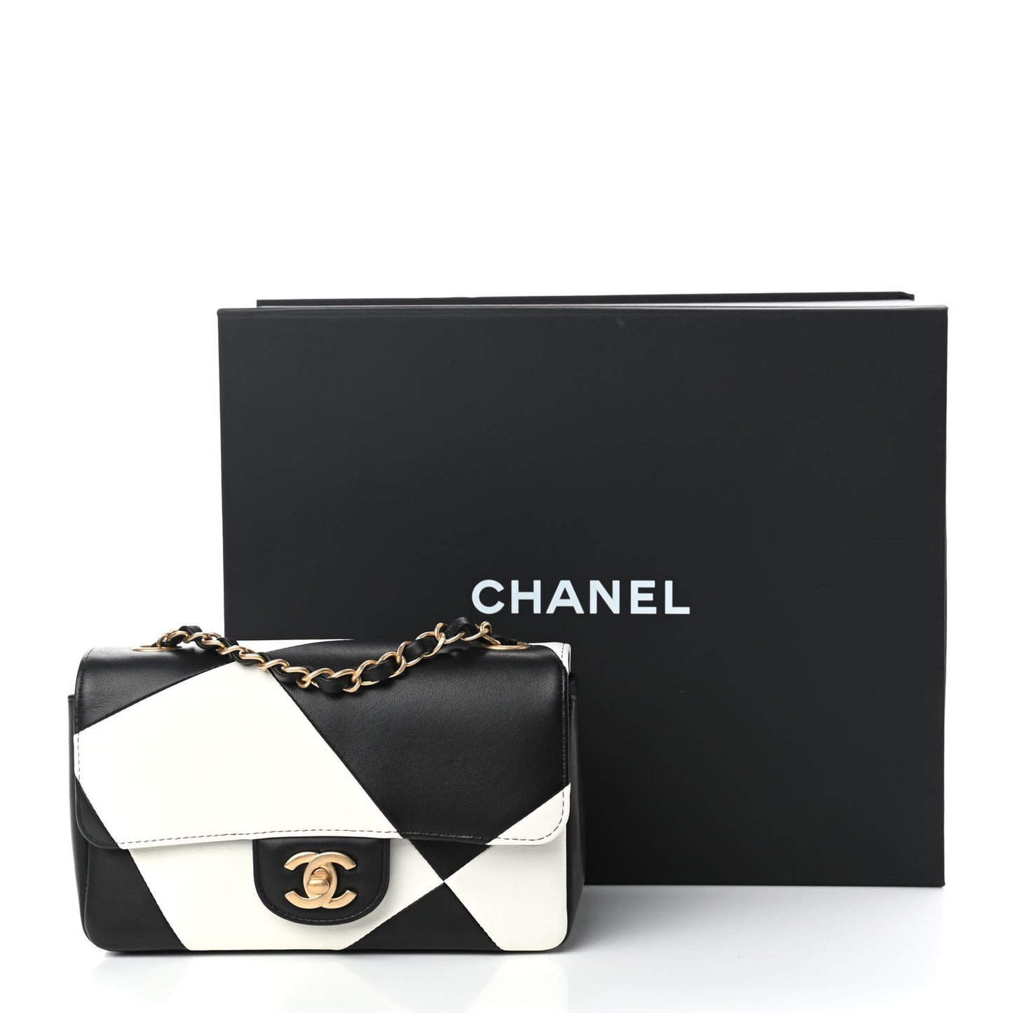 Lambskin Geometric Patchwork Mini Flap Black White