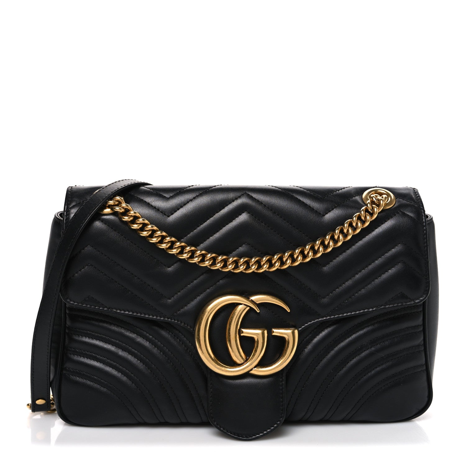 Gucci Calfskin Matelasse Medium GG Marmont Shoulder Bag Black 1 of 11