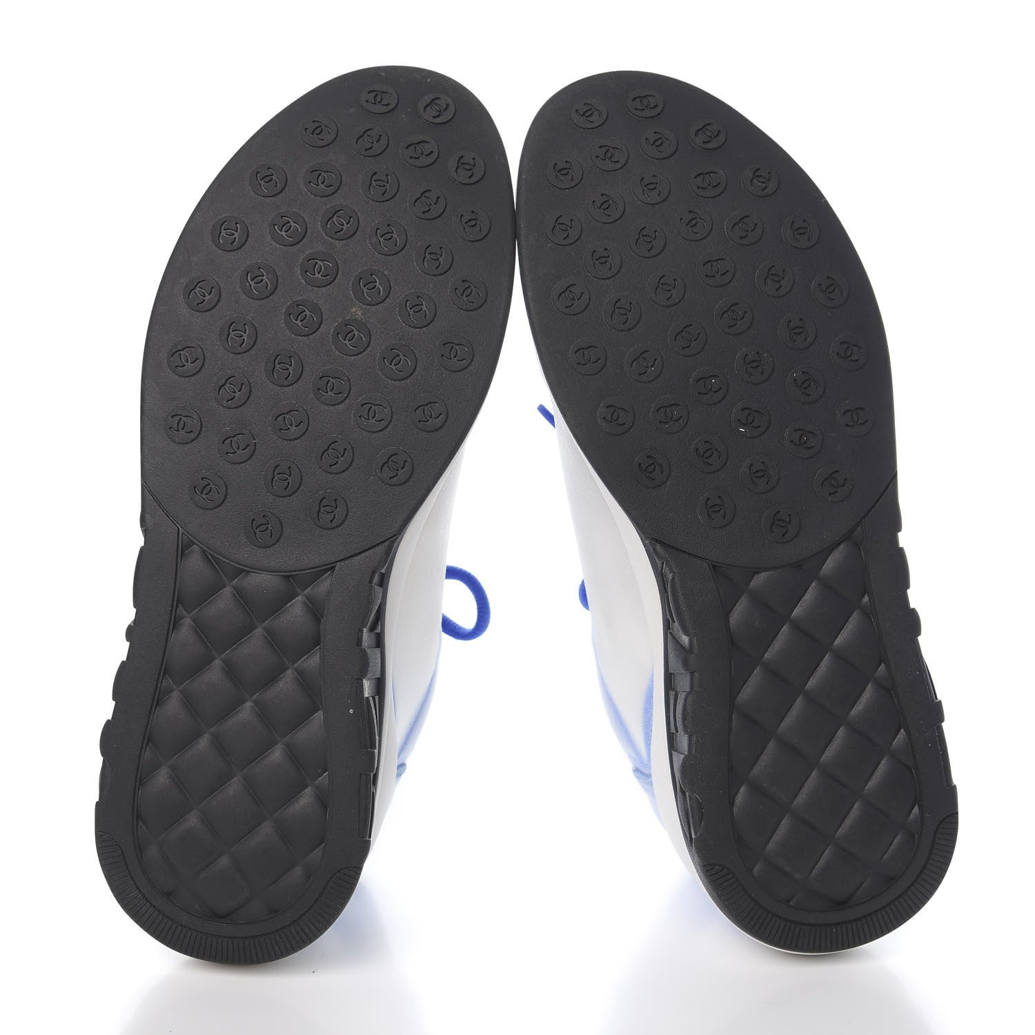 Chanel Calfskin Mesh Lycra Womens Logo Sneakers 41.5 White Blue 5 of 10