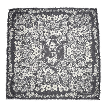 Alexander McQueen Silk Floral Eaten Logo Skull Scarf Ivory Black 3 of 6