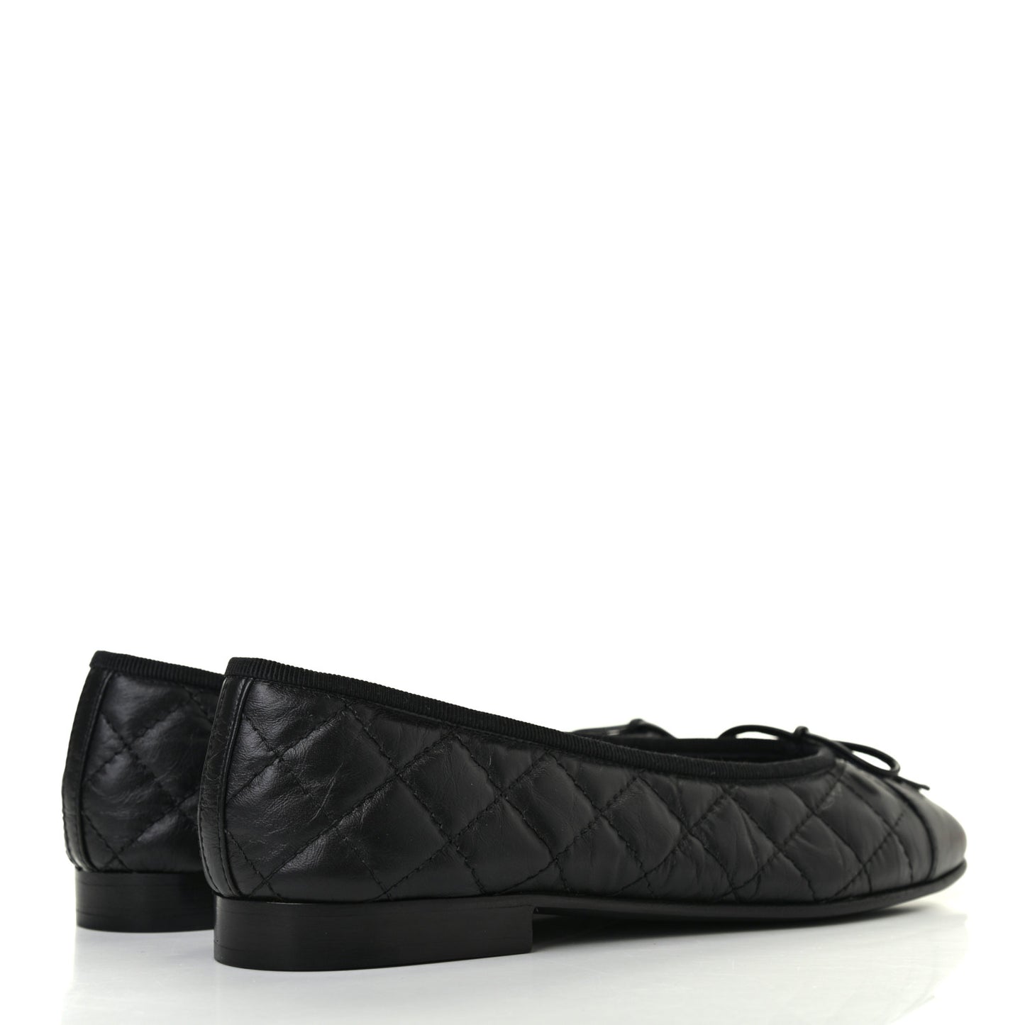 Aged Calfskin Quilted CC Cap Toe Ballerina Flats 37 Black
