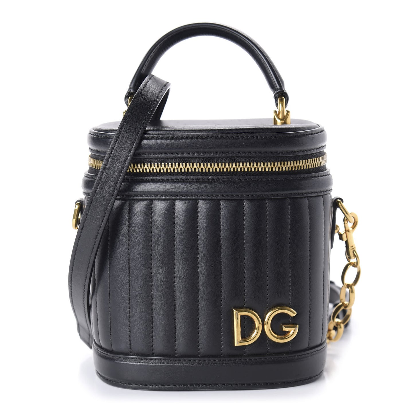 Nappa Quilted DG Girls Top Handle Bucket Bag Black