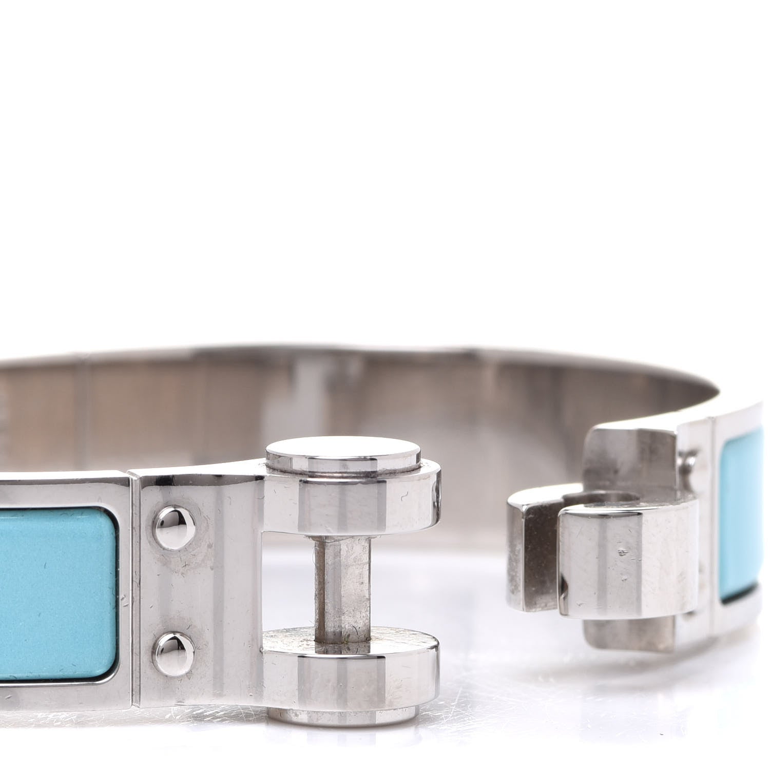 Hermes Enamel Charniere Uni Narrow Hinged Bracelet S Bleu Turquoise 14 of 15