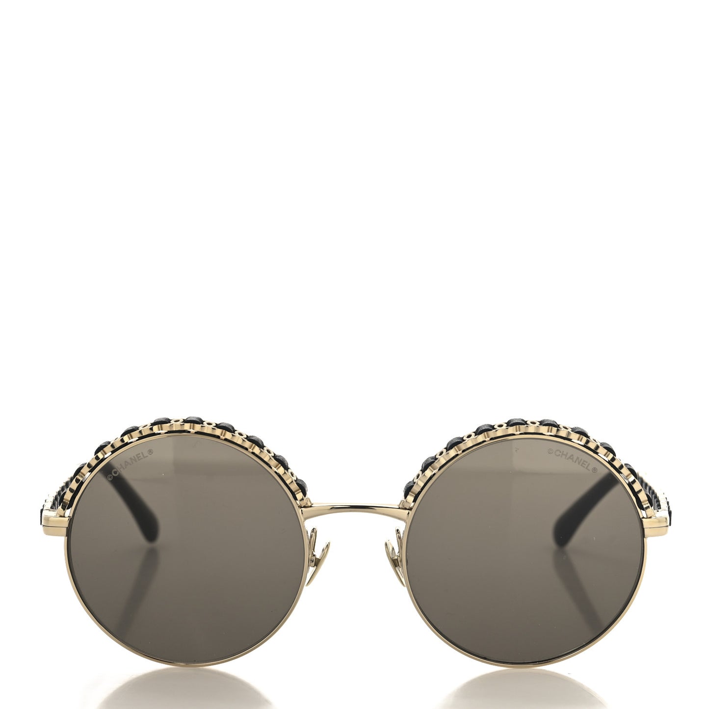 Metal Calfskin Round Chain Sunglasses 4265-Q Black