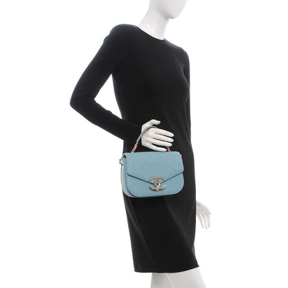Chanel Grained Calfskin Quilted Small Cuba Top Handle Flap Blue 3 of 9