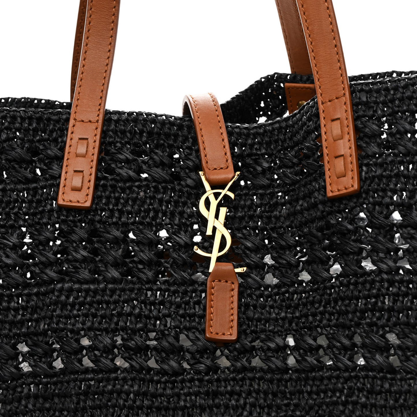 Raffia Calfskin Medium Panier Tote Black