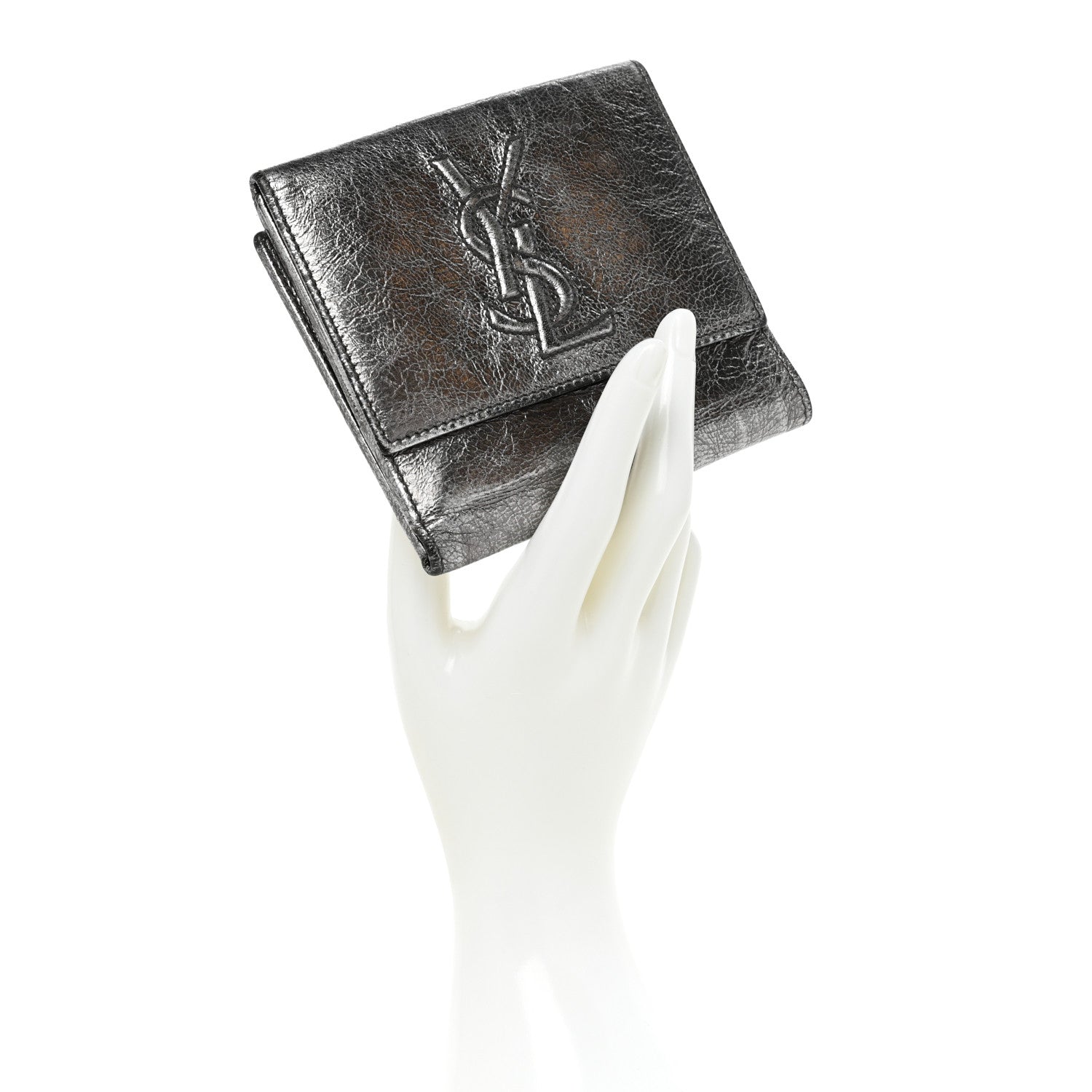 Saint Laurent Metallic Goatskin Belle de Jour French Wallet Silver 2 of 10