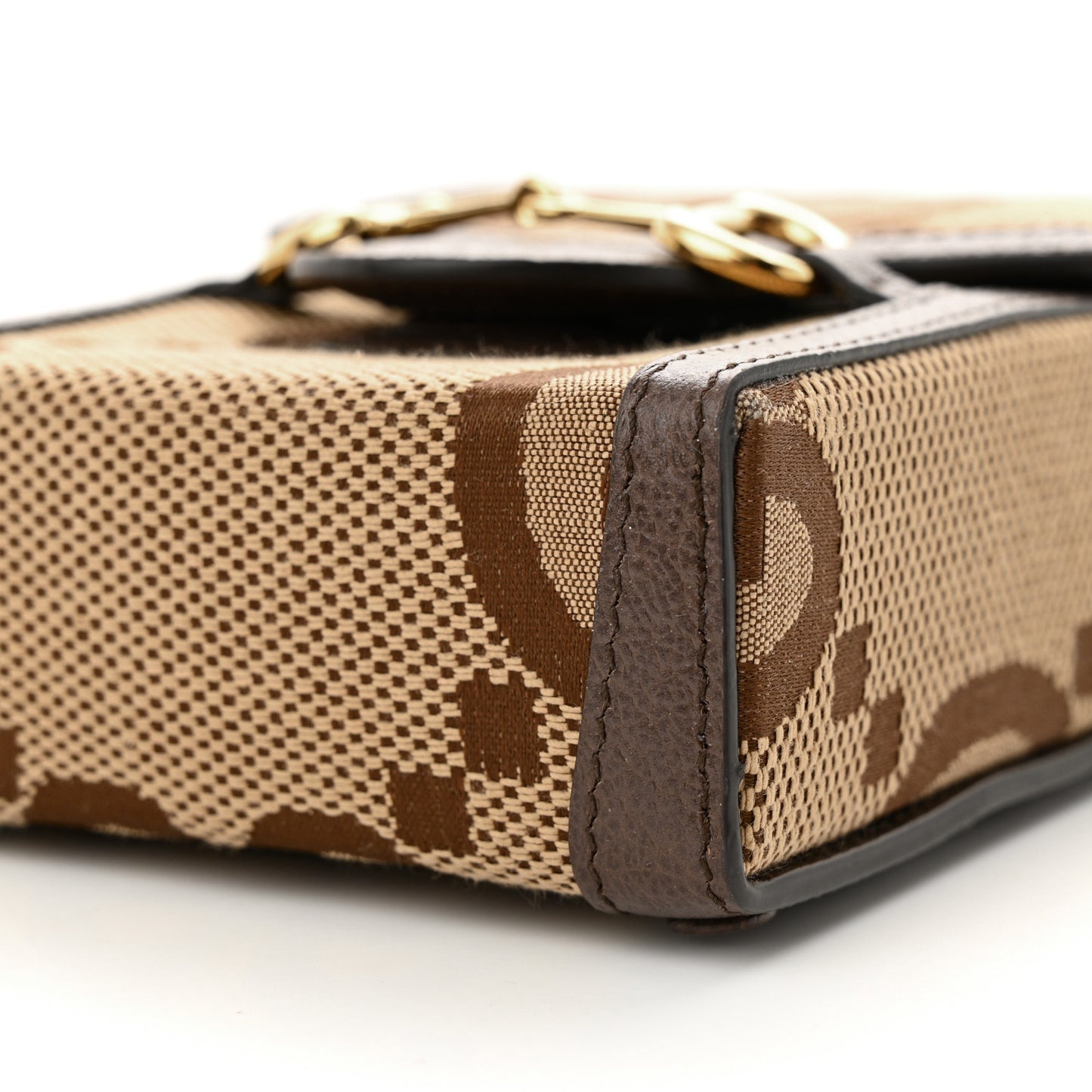 Monogram Jumbo GG Textured Dollar Calfskin Mini Horsebit 1955 Crossbody Bag Camel Ebony New Acero